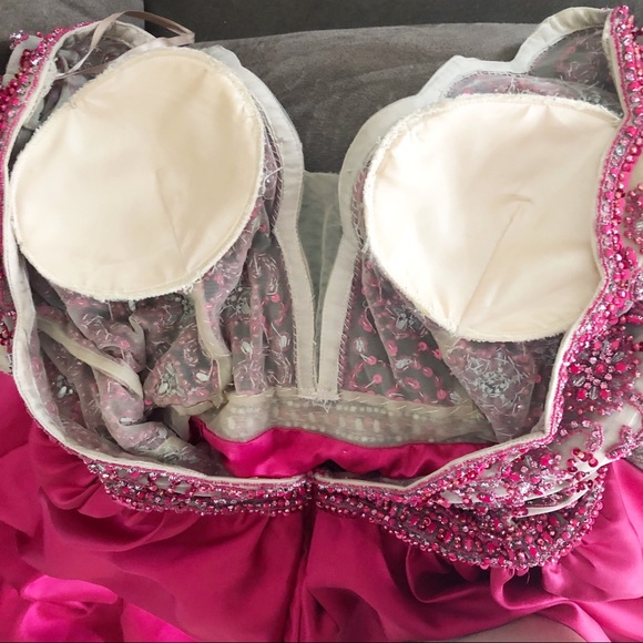 Jovani Pink Red Jeweled Long Sleeve Mermaid Dress 14 Formal Pageant Prom 46708 - Picture 11 of 13